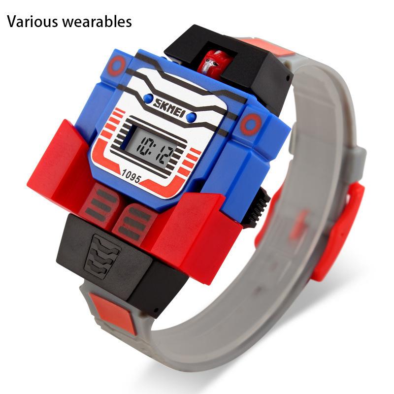 

Творческий разделенный циферблат веселые часы студенческий робот морфинг мультфильм детские часы