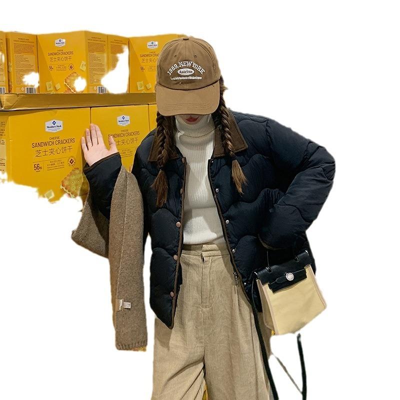 Real shot light down cotton clothes women's corduroy lapel short fashion casual cotton-padded jacket winter