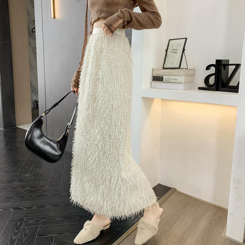 

2025 новая юбка Mao Mao с кисточками, средняя и длинная юбка А-образного силуэта, тонкая и универсальная средняя и длинная юбка one size fits all