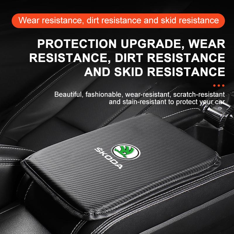 Car Armrest Box Mats Leather Center Console Covers Accessories For Skoda Octavia Superb Rapid Kodiaq Karoq Fabia Kamiq Roomster Citigo
