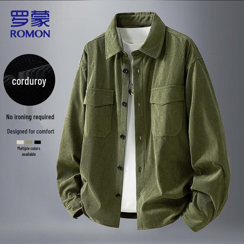 ROMON Men s Corduroy Loose Fit Long-Sleeve Shirt XL