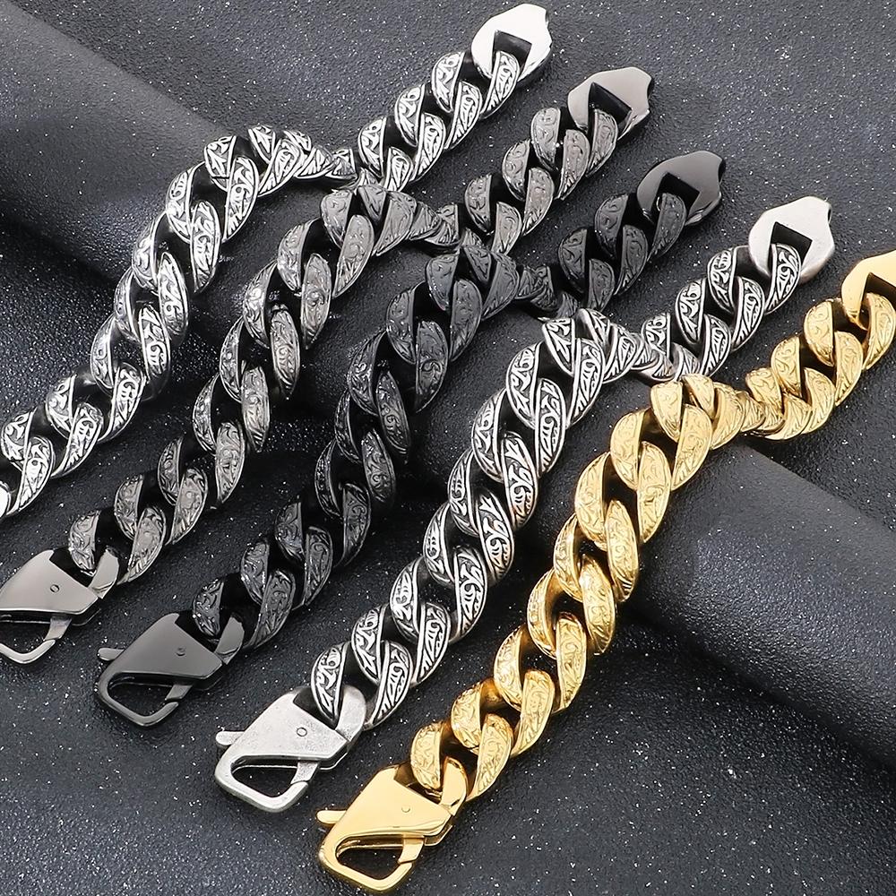 Cool 18MM Width Curb Cuban Link Chain Bracelet for Man Solid Stainless Steel Men's Bracelets Vintage Jewelry Accessories 5 Color