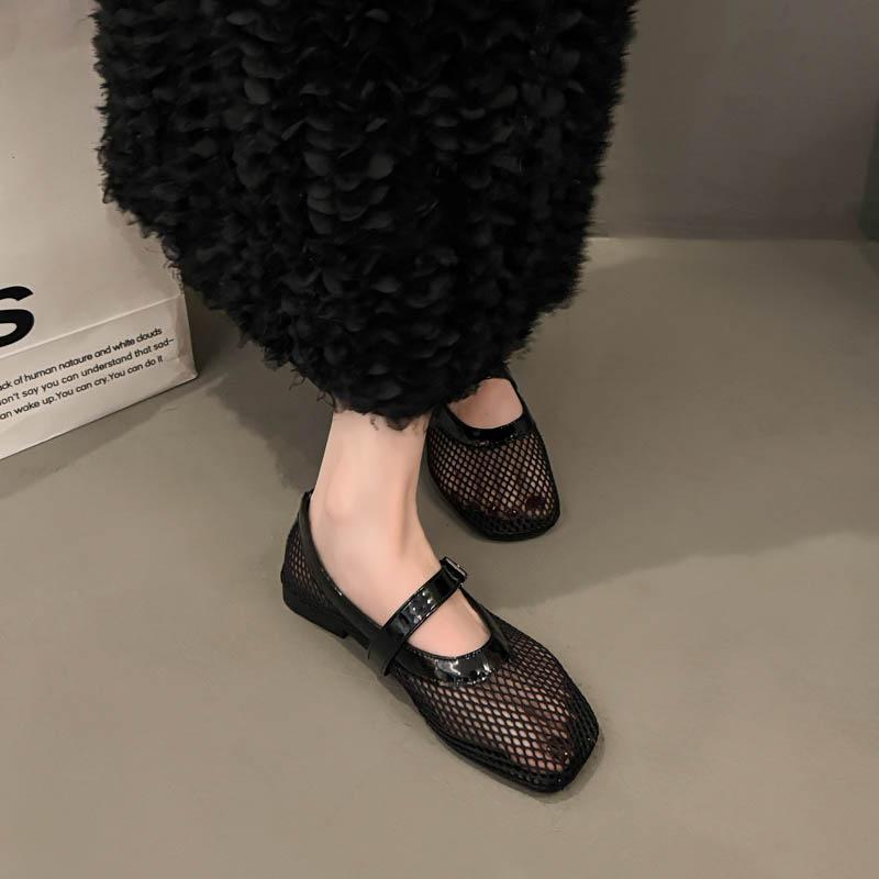 Ballet Shoes Women's Flat Shoes Hollow Mary Jane Single Shoes Fishing Net Shoes Summer New Sandals Women's Mesh Shoes