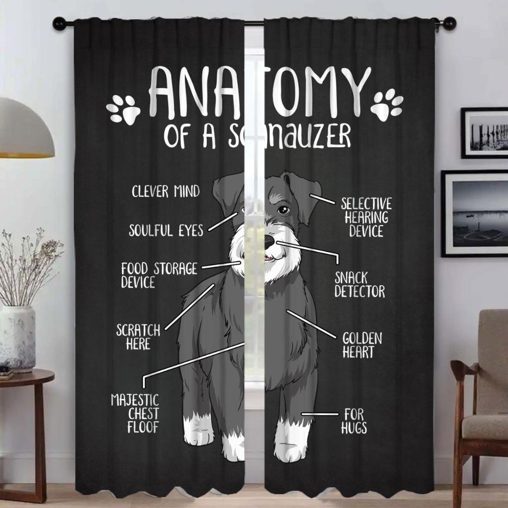 Dog Anatomy Home Interior Curtains for Living Room Partition Halloween Decoration Tulle for Bedroom Blackout Curtains 2 Pieces