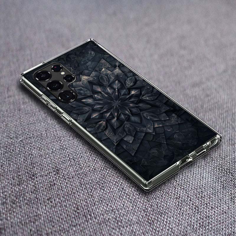 

Black Wood Ancient Mandala Phone Case For Samsung Galaxy S24 S23 S21 S20 FE S22 S26 Ultra S25 Edge S10 Plus Cover Clear TPU Capa Samsung S26 5G