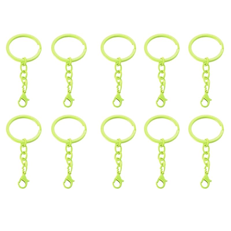 10 Pieces Colorful Metal Keychain Rings with Chains and Clasps for Keys Fashionable Key Holders Jewelry Accessories