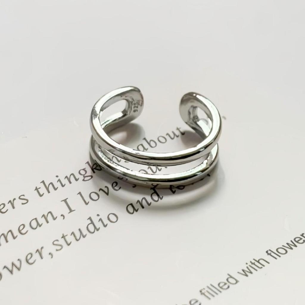 Korean Style Double Layer Open Index Ring for Women - Smooth, Simple Design