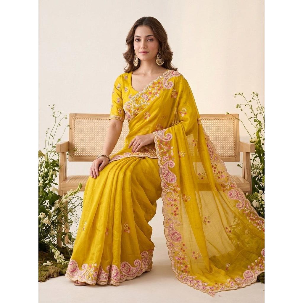 Party & Wedding Wear Soft Space Silk Saree – Elegant Embroidery Collection