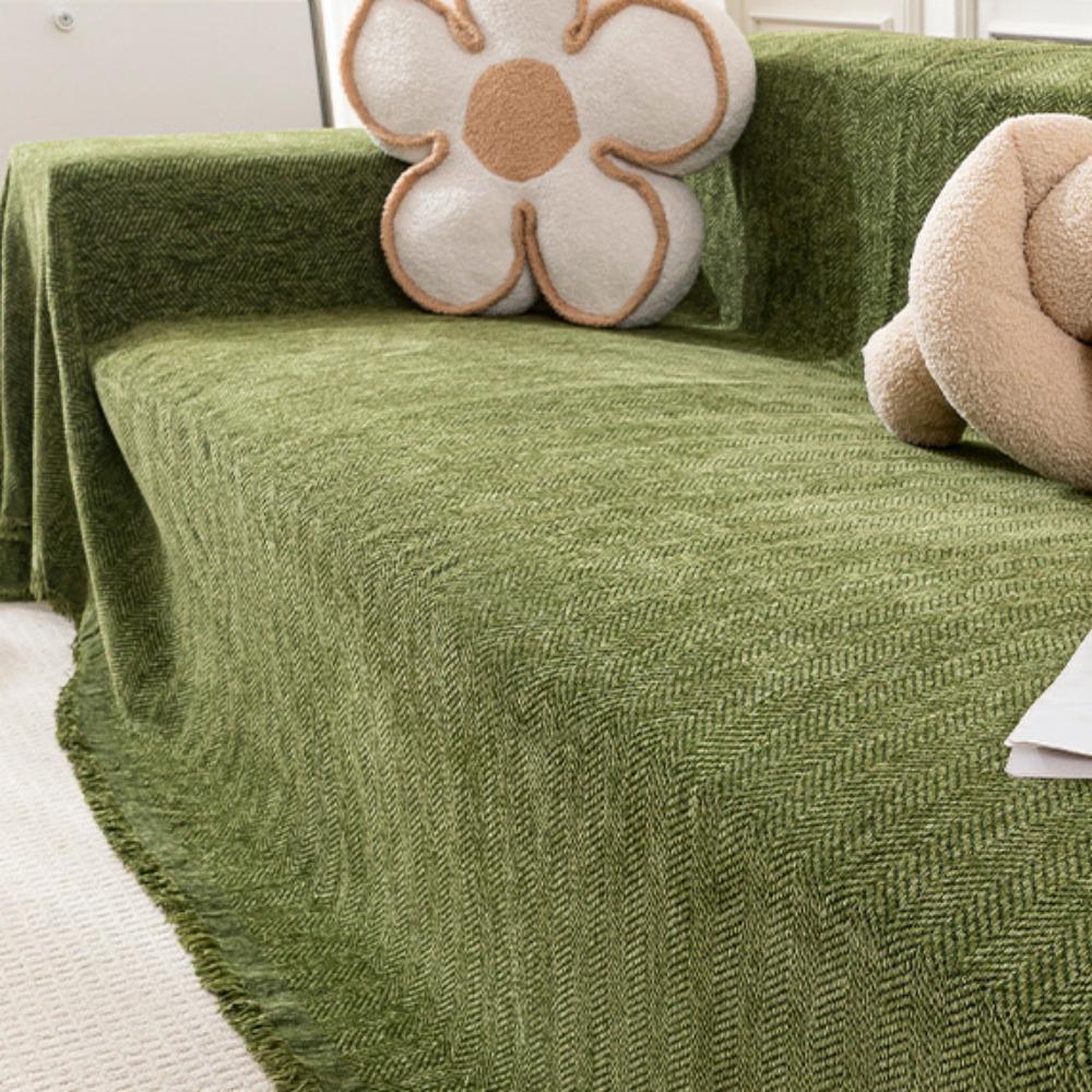 Herringbone Texture Chenille Couch Cover Solid Color Sofa Blanket Universal Sofa Cover  Bed