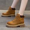 Herbst Martin Stiefel Damen Britischer Stil Retro Leder Große Gelbe Stiefel Runde Spitze Lässige Kurze Stiefel Leder Damenstiefel