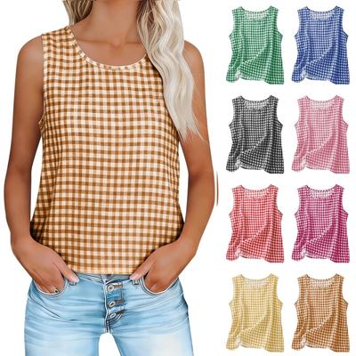Modisches lässiges ärmelloses kariertes T-Shirt für Damen