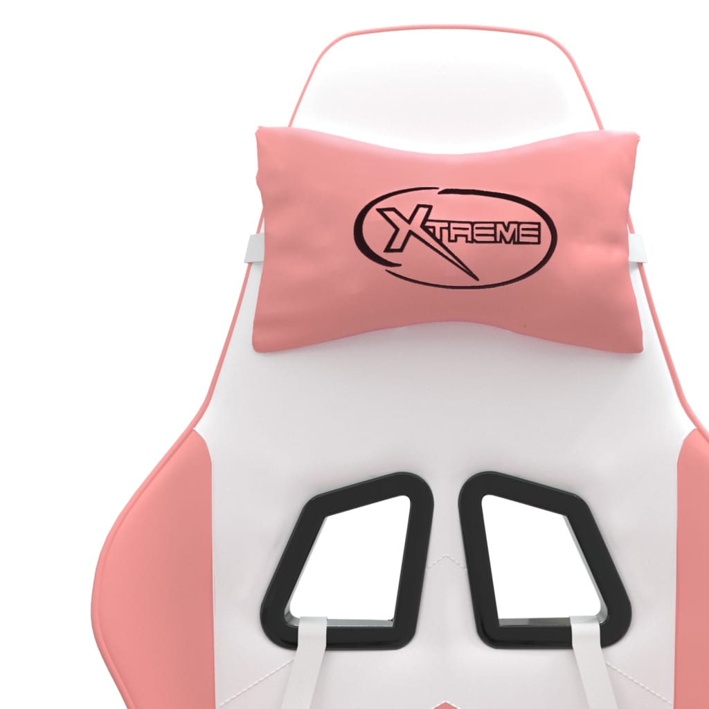 Gaming Chair In White and Pink Faux Leather