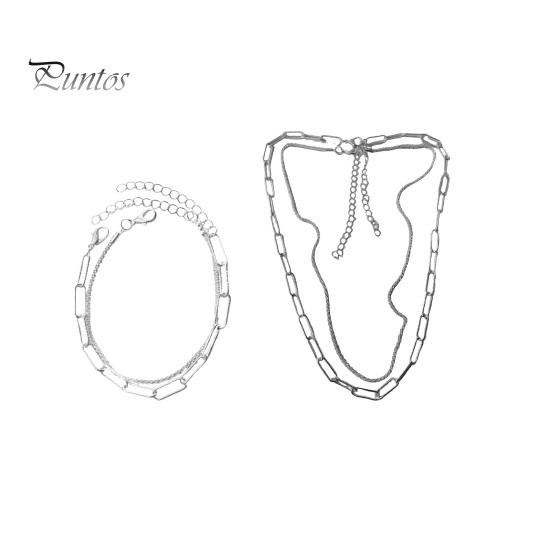 

4 шт./компл. женский комплект ювелирных изделий, двухслойное ожерелье и браслет, ажурная цепочка с мерцающей поверхностью, регулируемая длина, украшения на шею и запястье для банкета 1 Set