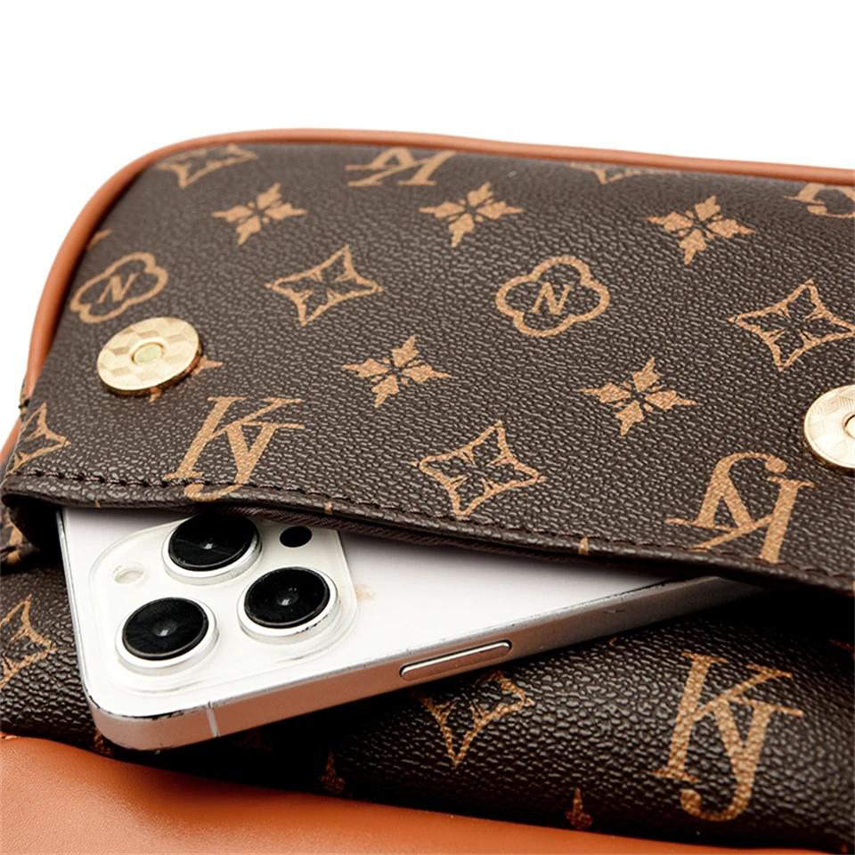 Women's Small Crossbody Tote Bag with  Pattern Two Compartment Handbag Kangaroo Logo Brown and   Designer Shoulder Bag
