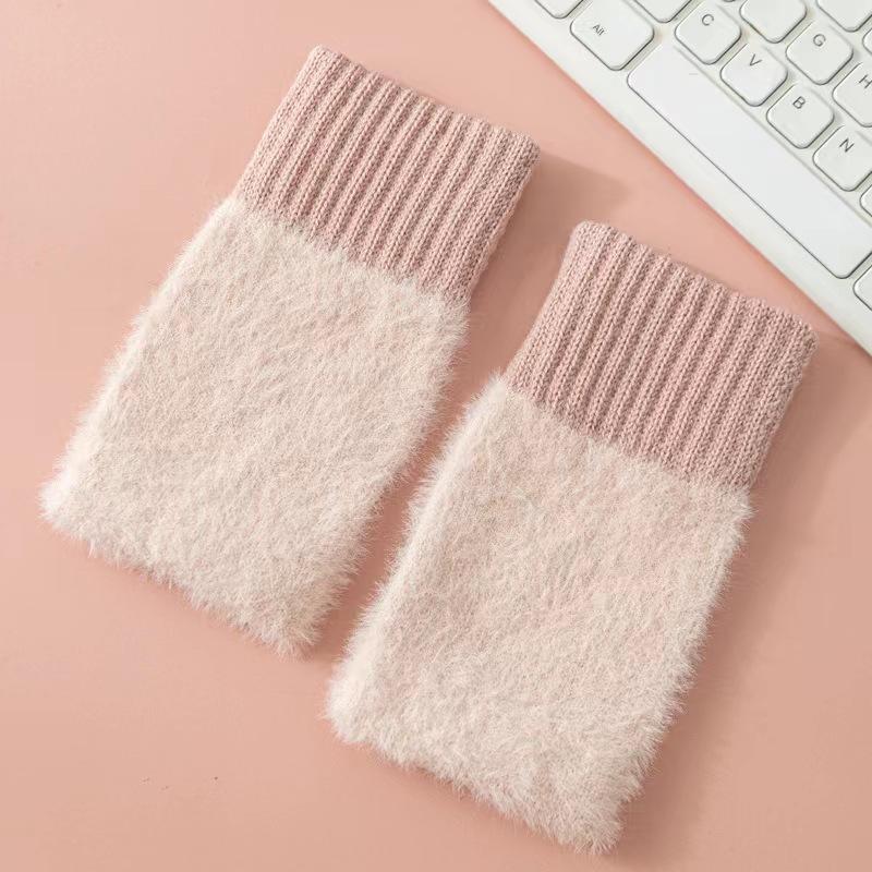 Winter Gloves Warm Knitted Fingerless Half Wool Men and Women Cute Cycling Fingerless Jacquard Thickened Adult Hand Socks