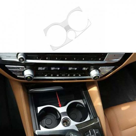 Car Central Console Water Cup Frame Trim 18-22 Matte Silver For BMW 5 Series G30