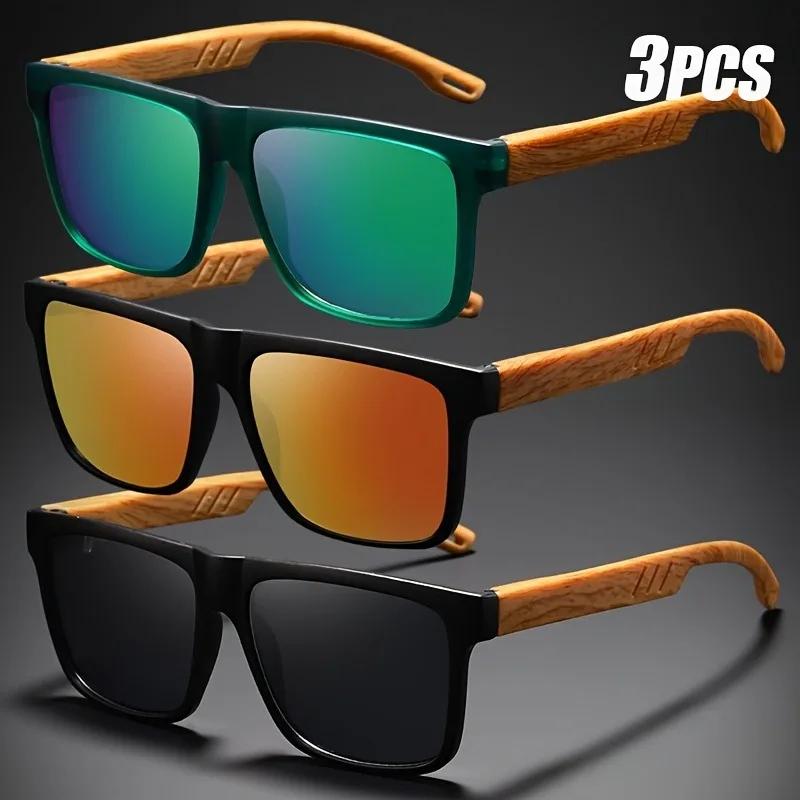 3 Pairs of Classic Retro Full Frame Imitation Wood Grain Legs Colorful Reflective Women's and Men's Fashionable Box Glasses