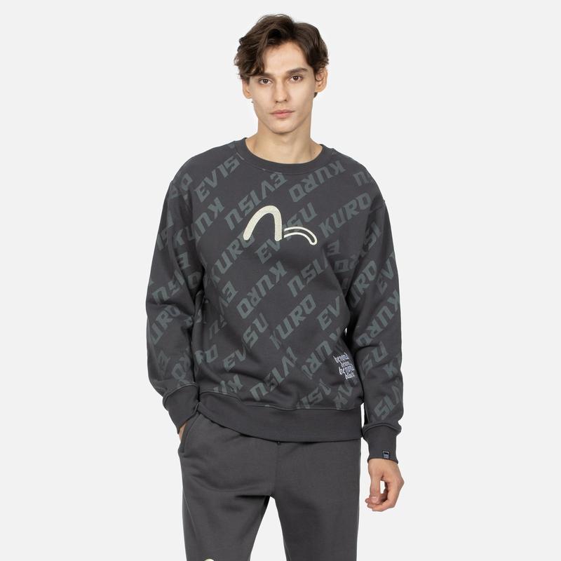 Evisu AW23 All Over Logo Print Oversized Sweatshirt Men sweatshirt Dark-Gray 2EAGNM3SW5158RXFL