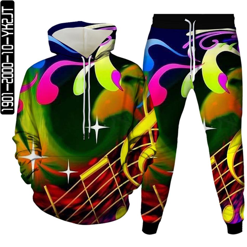Musical Note 3D Druck Männer Trainingsanzug 2 Pcs Sets Herbst Frühling Hoody Sweatshirt + Lange Hosen Sport Weibliche Mode Kleidung anzug S-6XL