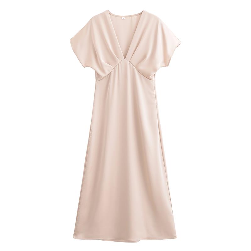 Dámské nové šaty Léto Elegantní Móda Slim V-výstřih Street Dovolená Dlouhé šaty Mladé ženy Šik Pohodlné šaty