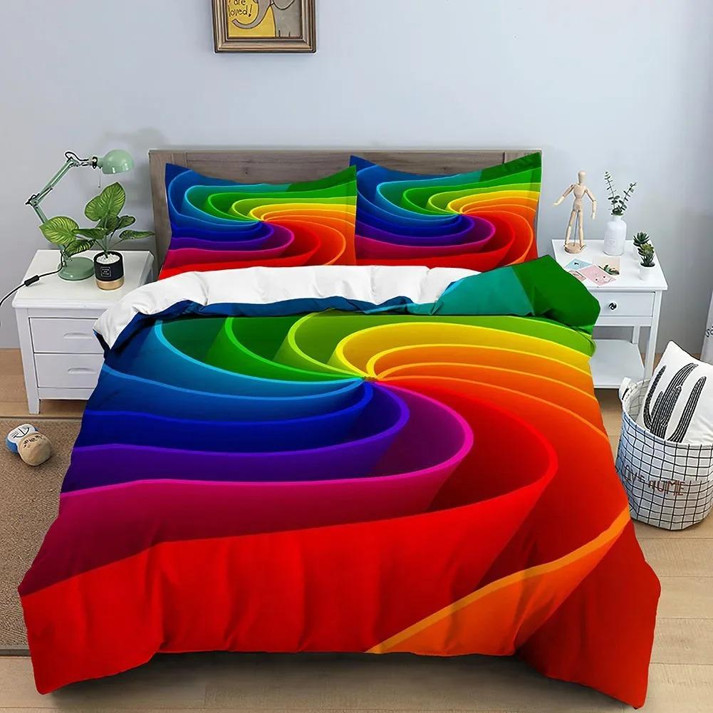 3D Duvet Cover Set Abstract Bedding Set Luxury Rainbow Swirl Quilt Cover With Zipper Closure Queen Size Comforter Cover