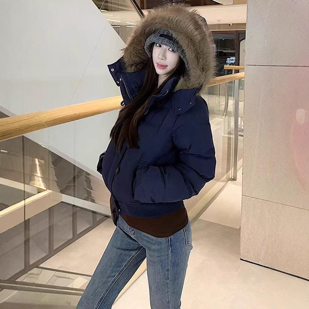 Women`s Winter Cropped Padded Coat, Navy