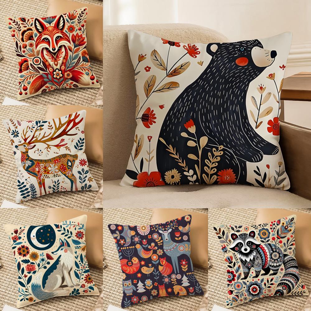 Colorful Natural Animal Flower Prints Pillow Case Double-Sided Plush Sofa Cushion Covers Organic Breathable Invisible Zipper
