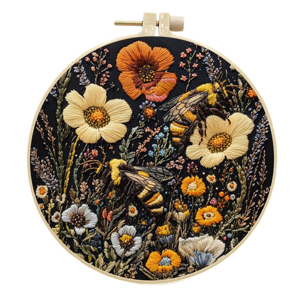 1set Bee and Flower Cross-Stitch Embroidery Kit, Easy Style for Beginners, Includes Illustrated Tutorial and Tools, DIY Embroidery Craft Kit