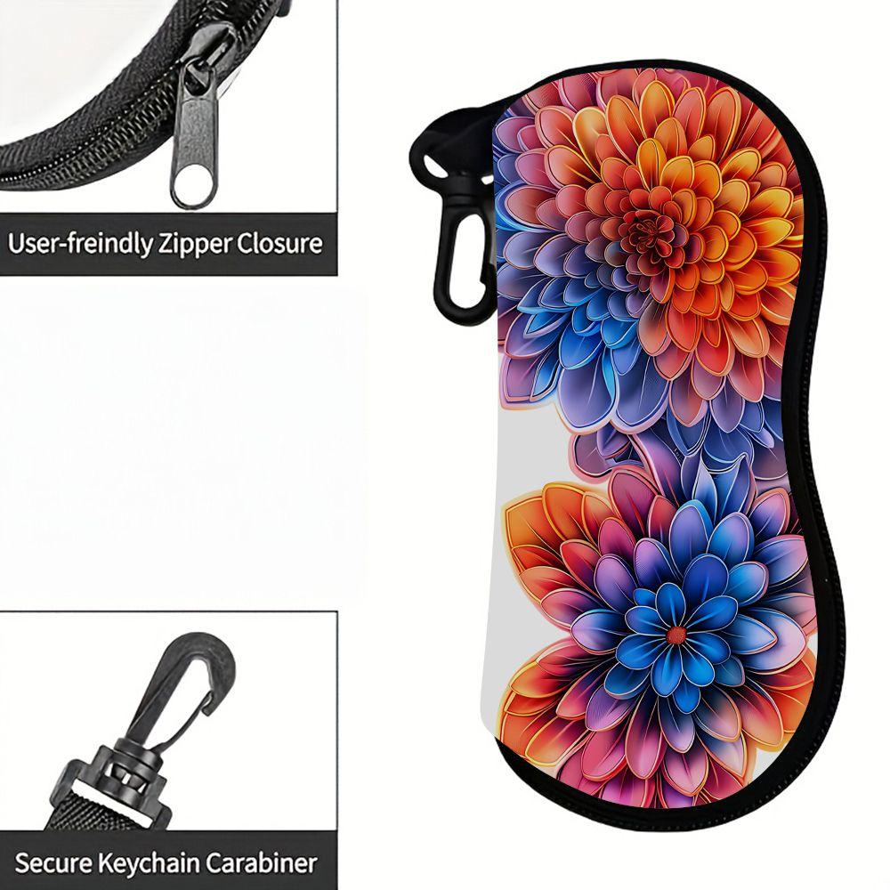 Colorful Floral Print Protective Sunglasses Case, Soft Zipper Eyeglasses Pouch, Portable Zipper Eyewear Storage Holder for Women Travel Daily Use