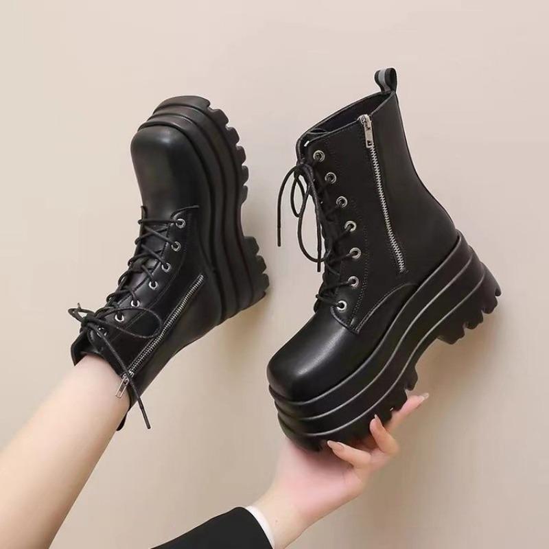 Chunky Platform White Ankle Boots Women Shoes Autumn Winter Pu Leather Booties Mujer Punk Thick Bottom Motorcycle Boots
