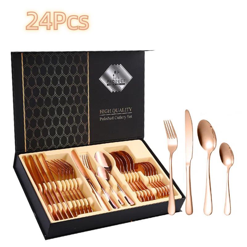 Edelstahl-Besteck 24-teilig Western-Besteck Steakmesser Gabel Löffel Geschenkbox Besteckset