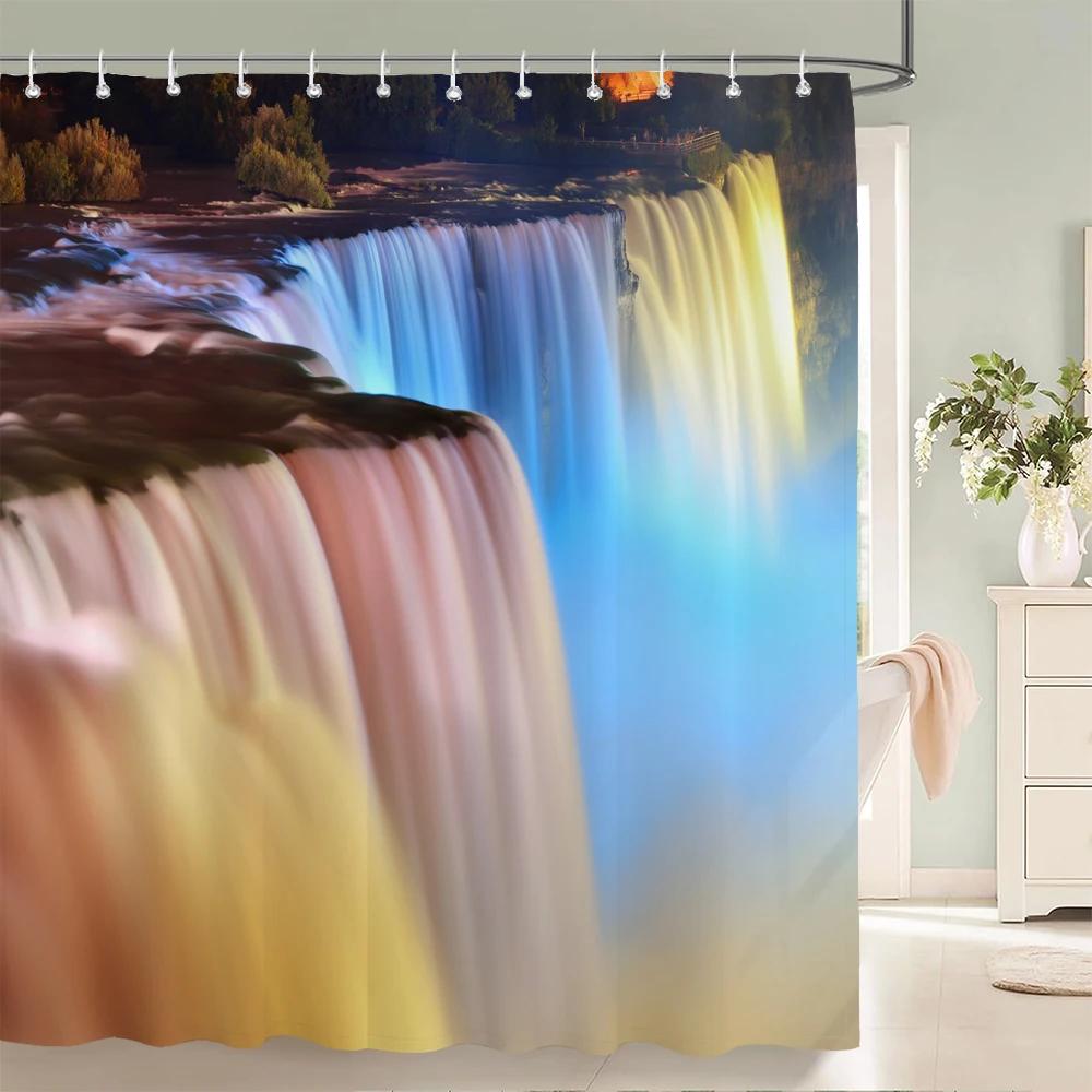 Nature Forest Waterfall 3D Shower Curtain landscape Bathroom Curtains Waterproof Fabric With Hooks Home Decoration Bath Curtain
