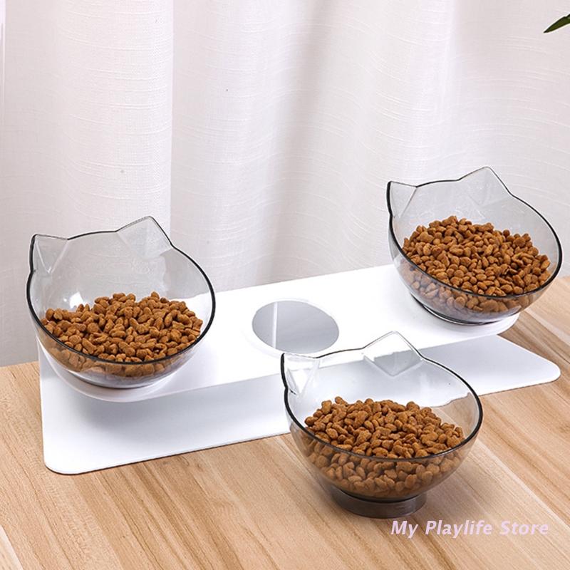 Cats Dog Feeding Dish Bowl 15° Tilted Food Drinking Water Bowls Neck Guard Raised Feeder for Puppy and Kitten Pet Feeding