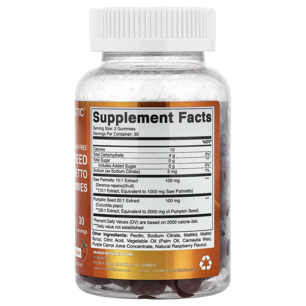 Vitamatic Pumpkin Seed, Saw Palmetto, Natural Raspberry, 60 Gummies