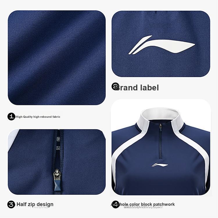 Li-Ning Tennis Series Color Block Fashionable Simple Half-Zip Long Sleeve T-Shirt Women Tops ATLV204-2