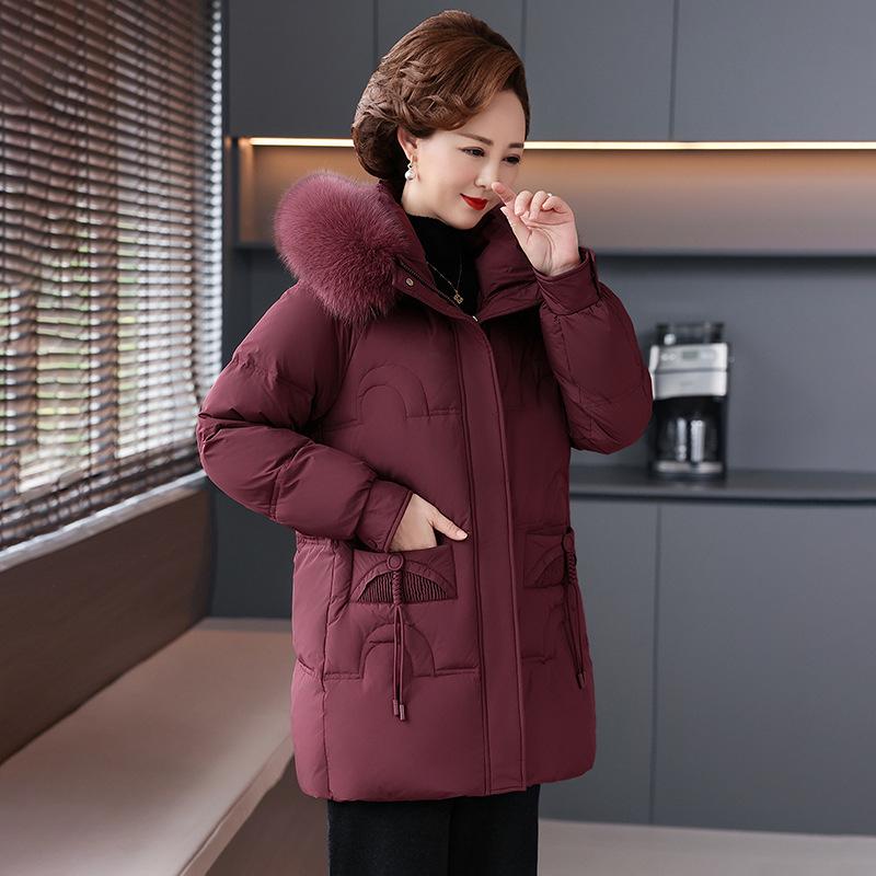 Women s Mid-Length 90% White Duck Down Jacket - 2025 Winter Fashion for Middle-aged and Elderly 3XL for 135-150 lbs красный