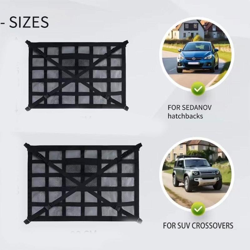 Soft Goods Roof Storage Net for Cars with Reinforced Mesh Panel and Four Point Roof Handle Mount for Cabin Order