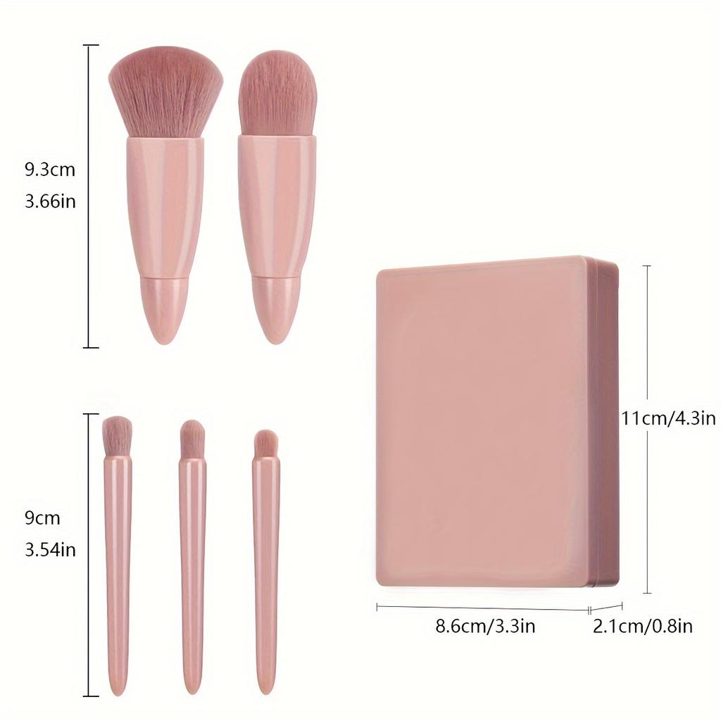 5-teiliges Mini-Make-up-Pinselset mit Spiegel, weichen Borsten, präzisem Make-up, einfach, ein perfektes Make-up zu kreieren, als Geschenk geeignet