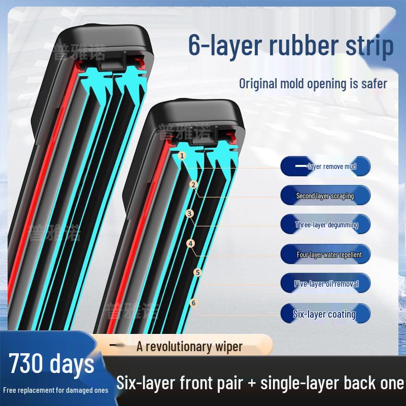Silent Silicone Wiper Blades: Double 6-Layer Bone-Free Rubber for Front & Rear