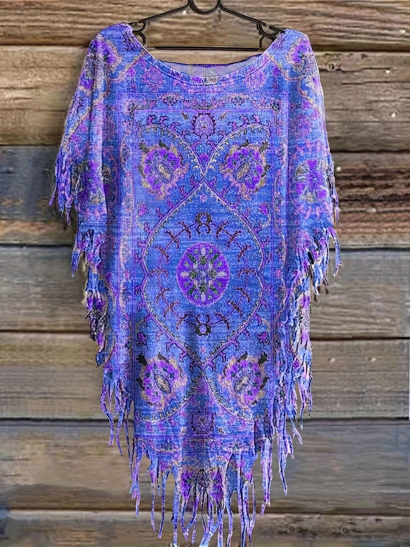 

2025 Women s Tie-dye Ethnic Style Casual Top 2XL синій