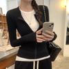 Women's Korean Style Colorblock Zip-Up Cardigan Long Sleeve T-Shirt - Autumn/Winter 2024 Slimming Top