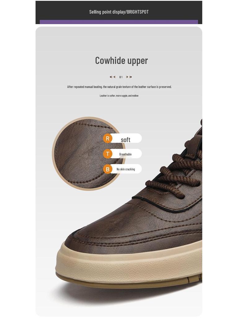 Baskets Homme Haut de Gamme en Cuir Véritable 2025: Chaussures décontractées polyvalentes à semelles épaisses en cuir de vache