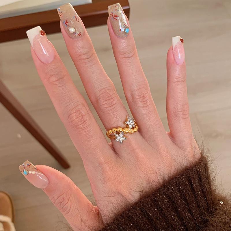 Xiaohongshu Gold Twin Star Ring: Elegant Beaded Sparkle