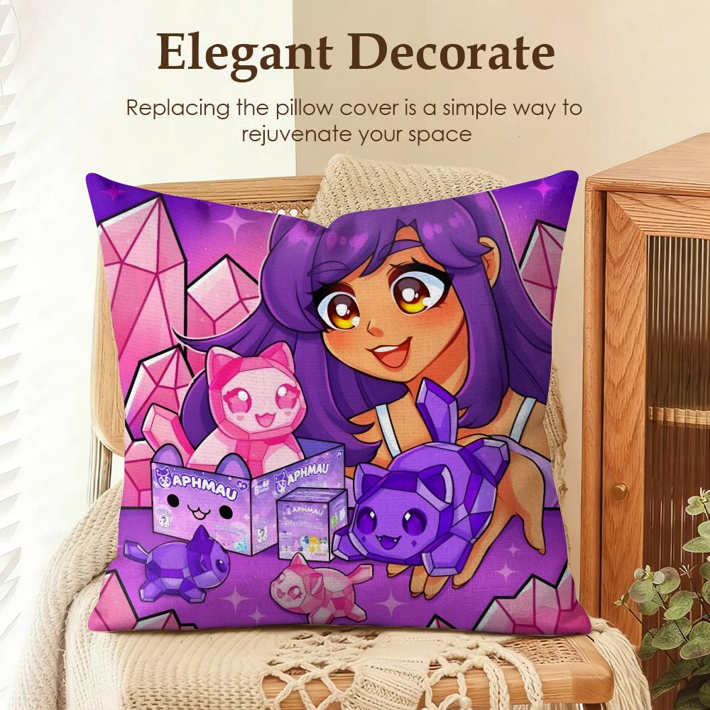 Cartoon AAphmau Cushion Cover Natural Linen Organic Fabric DoubleSided Printing Sofa Home Decor Gift Pillow Case