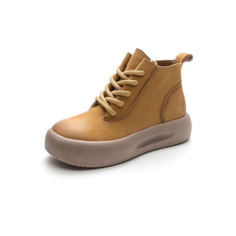 Leather Short Boots Thick Bottom Women's Boots Rhubarb Boots