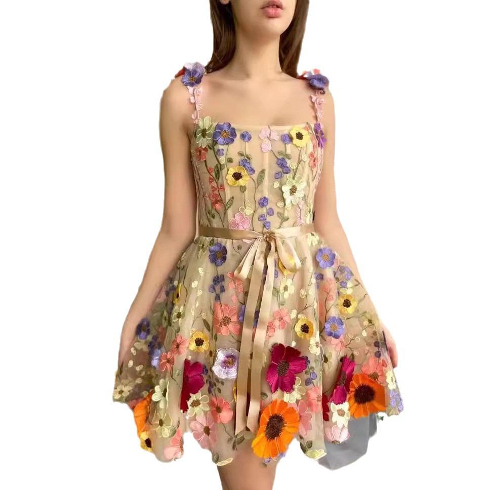Nouvelle Robe Sexy Européenne Et Américaine Pour Femmes, Broderie Florale Tridimensionnelle, Coupe Moulante