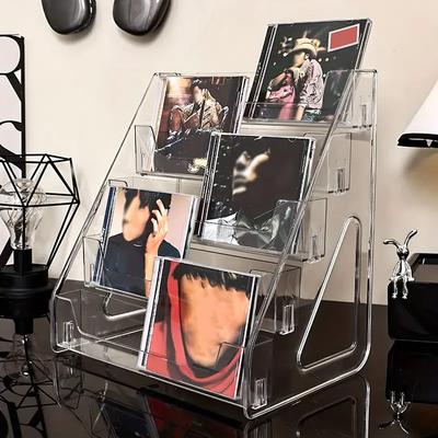Estantería para CD de 3/5 capas, estantería para exhibición de álbumes, estantería de almacenamiento transparente para discos de vinilo y cintas, estantería de exhibición multifuncional para mostrador