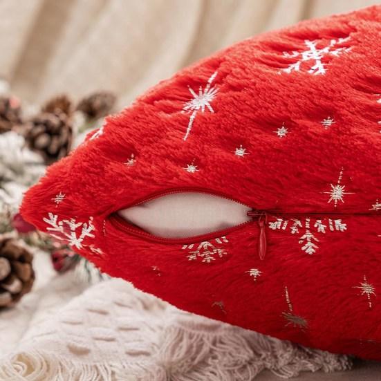 Throw Pillowcase Christmas Snowflake Printed Hidden Zipper Design Dust-proof Soft Comfortable Touch Plush Cushion Cover
