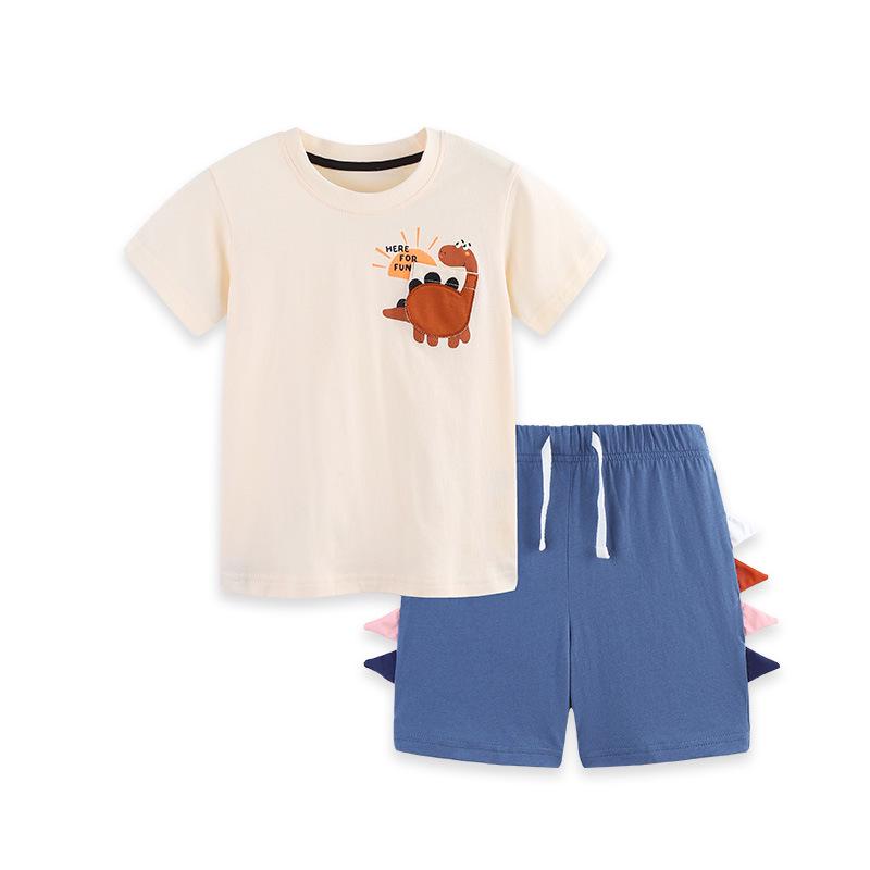 Kids Summer Dinosaur Print Cotton Shorts Set - Boys' Short Sleeve Two-Piece Outfit