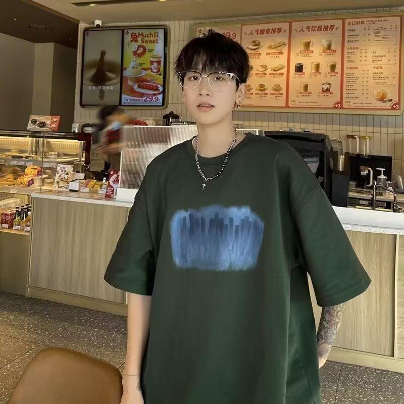 Men'S Trendy Letter Round Neck Printed Short Sleeved T-Shirt For Summer Ins Loose Casual Top